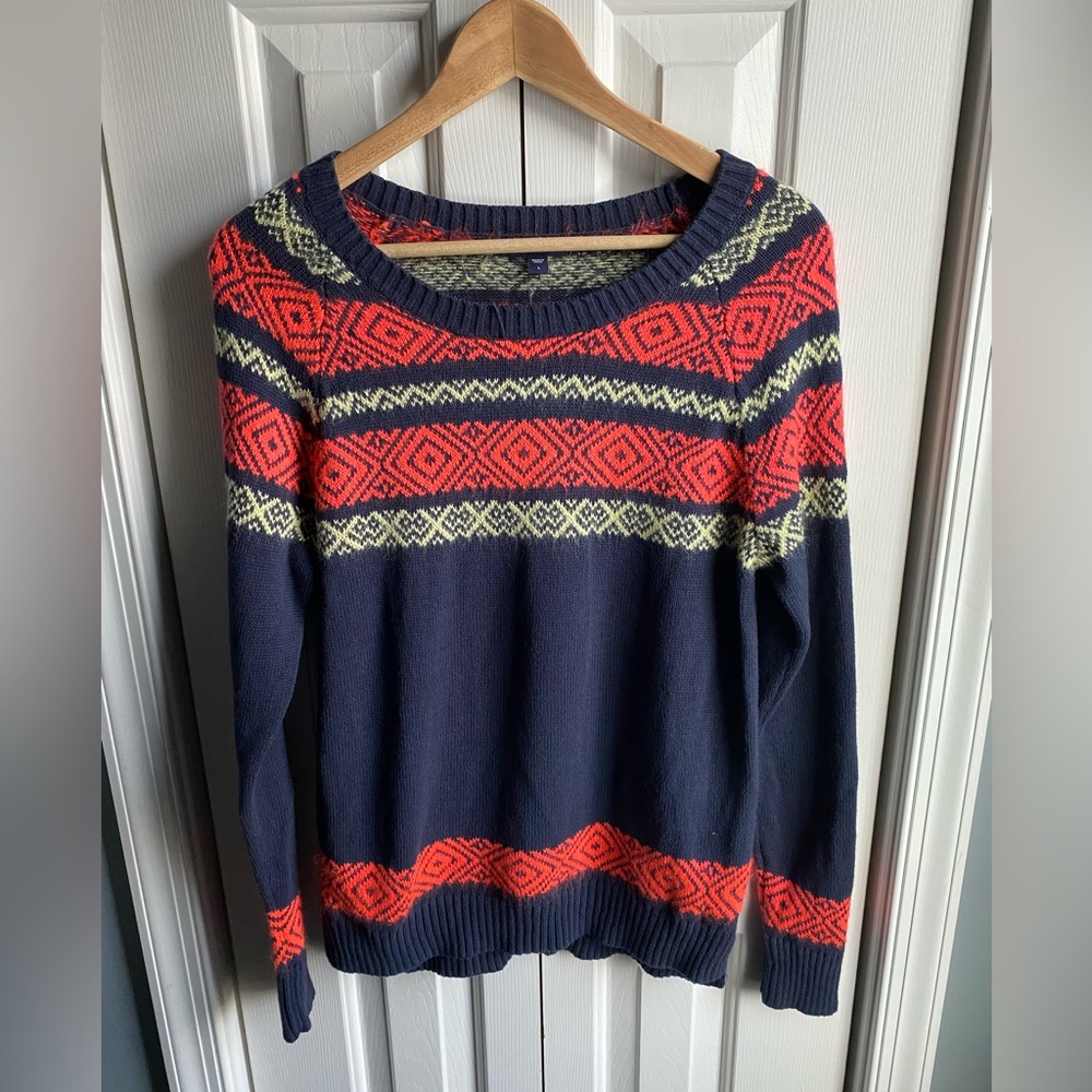 Gap Factory Women’s Navy Fair Isle Sweater Crewneck Size Large